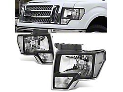 Factory Style Headlights; Black Housing; Clear Lens (09-14 F-150 w/ Factory Halogen Headlights)