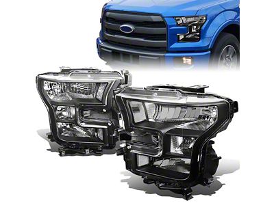 Factory Style Headlights with Clear Corners; Black Housing; Clear Lens (15-17 F-150 w/ Factory Halogen Headlights)