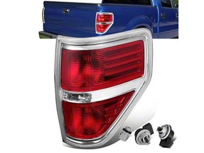 Factory Style Tail Lights; Chrome Housing; Red Lens; Driver Side (09-14 F-150 Styleside)