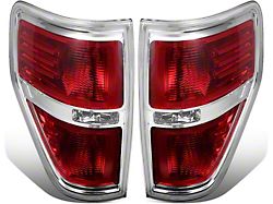 Factory Style Tail Lights; Chrome Housing; Red Lens (09-14 F-150 Styleside)