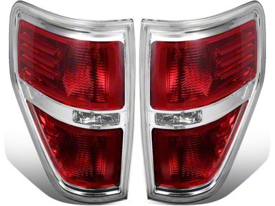 Factory Style Tail Lights; Chrome Housing; Red Lens (09-14 F-150 Styleside)