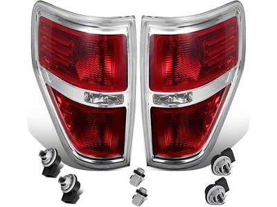 Factory Style Tail Lights; Chrome Housing; Red Lens (09-14 F-150 Styleside)