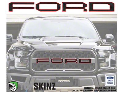 Front Grille Letter Overlays; Forged Carbon Fiber with Dark Gray Outline (17-20 F-150 Raptor)