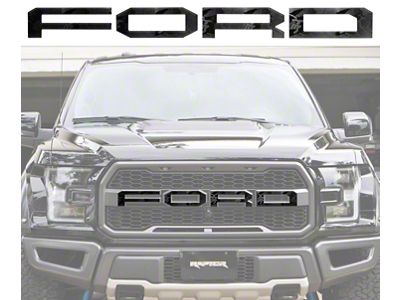 Front Grille Letter Overlays; Reflective Black Shadow (17-20 F-150 Raptor)