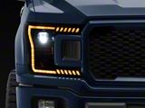 Full LED 2 Projector Headlights with Amber DRL Sequential Turn Signal; Black Housing; Clear Lens (18-20 F-150 w/ Factory Halogen Headlights)