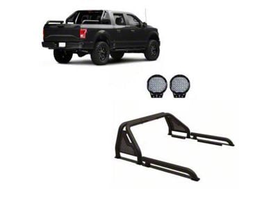 Gladiator Roll Bar with 9-Inch Red Round Flood LED Lights; Black (15-25 F-150)