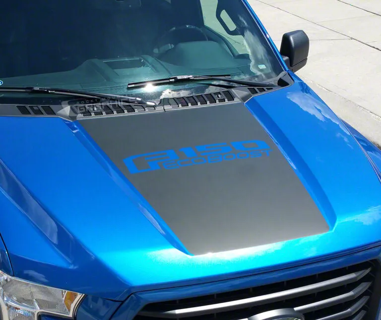 F-150 Hood Stripe with F-150 EcoBoost Logo; Matte Black (15-20 F-150 ...