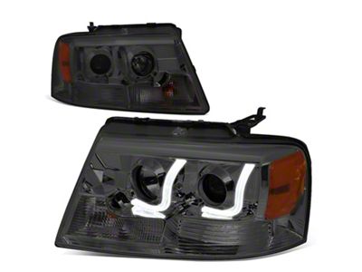 J-Bar LED DRL Projector Headlights with Amber Corners; Chrome Housing; Smoked Lens (04-08 F-150)