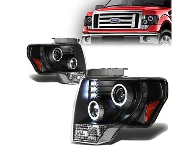 LED DRL Halo Projector Headlights; Black Housing; Clear Lens (09-14 F-150 w/ Factory Halogen Headlights)