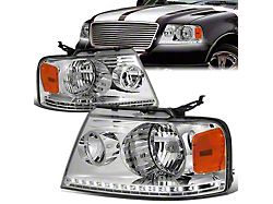 LED DRL Headlights with Amber Corners; Chrome Housing; Clear Lens (04-08 F-150)