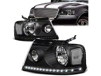 LED DRL Headlights; Black Housing; Clear Lens (04-08 F-150)