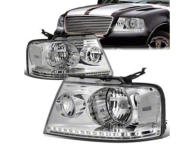 LED DRL Headlights with Clear Corners; Chrome Housing; Clear Lens (04-08 F-150)