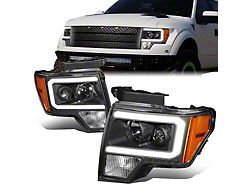 LED DRL Projector Headlights; Black Housing; Clear Lens (09-14 F-150 w/ Factory Halogen Headlights)