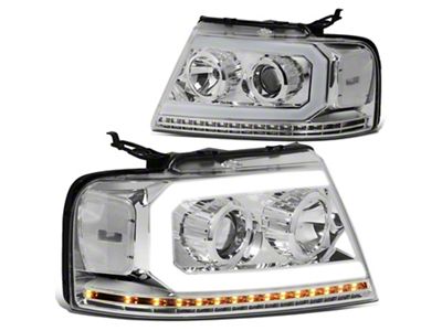 LED DRL Projector Headlights with Sequential Turn Signals and Clear Corners; Chrome Housing; Clear Lens (04-08 F-150)