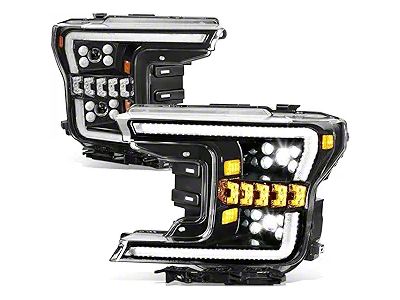 LED DRL Sequential Switchback Projector Headlights; Black Housing; Clear Lens (18-20 F-150 w/ Factory LED Headlights, Excluding Raptor)