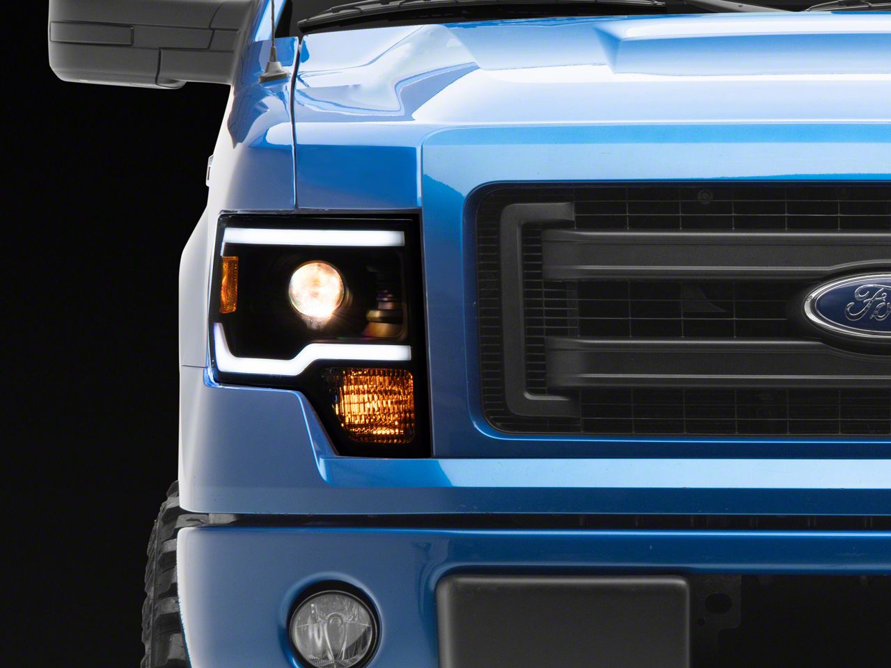 F-150 Led Strip Projector Headlights; Matte Black Housing; Clear Lens 