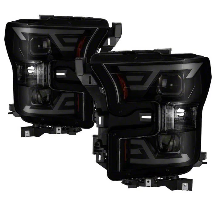 F 150 Light Bar Drl Projector Headlights Black Housing Smoked Lens 15 17 F 150 W Factory 3239