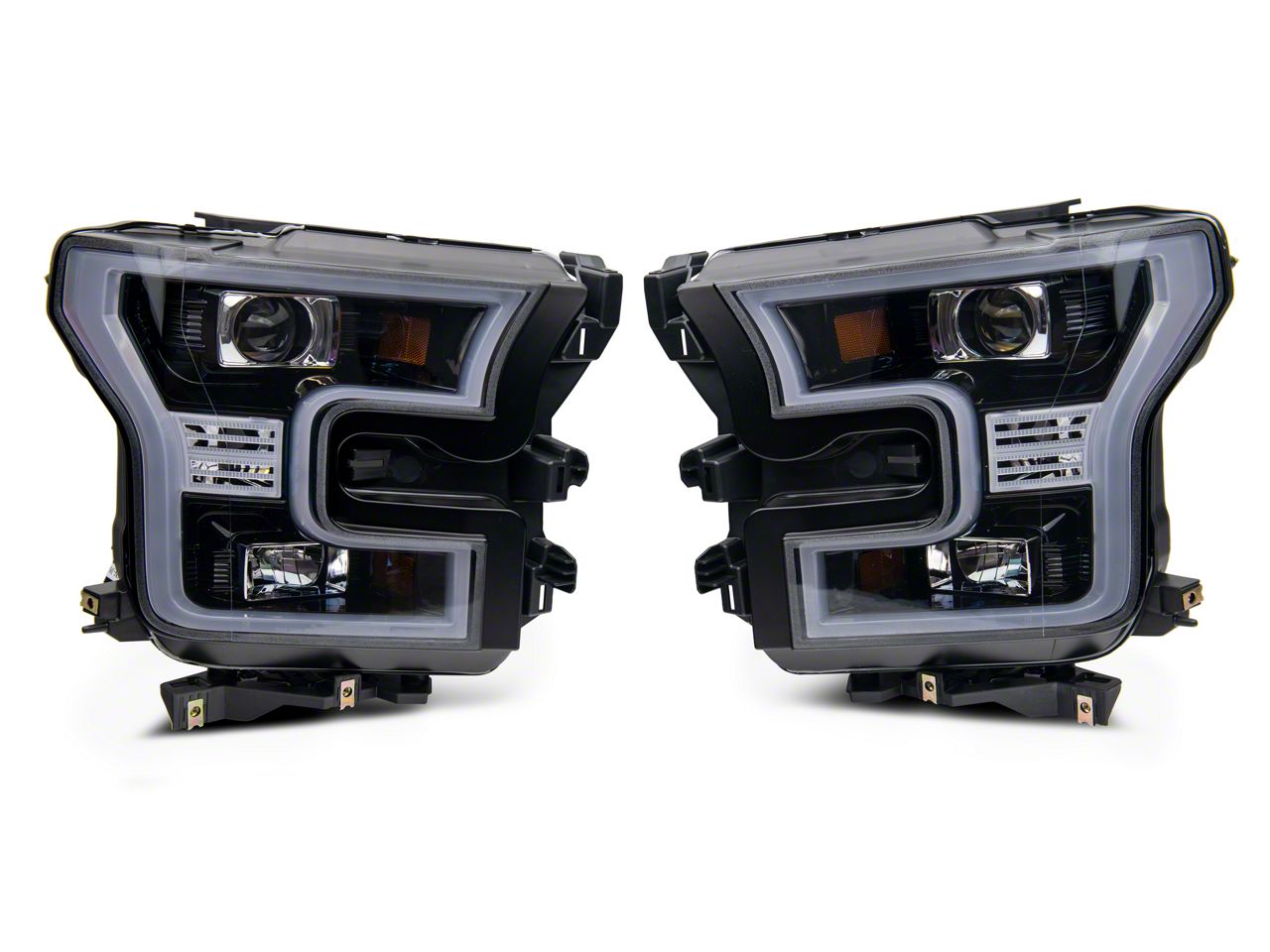 F 150 Light Bar Drl Projector Headlights Jet Black Housing Clear Lens 15 17 F 150 W Factory 5633