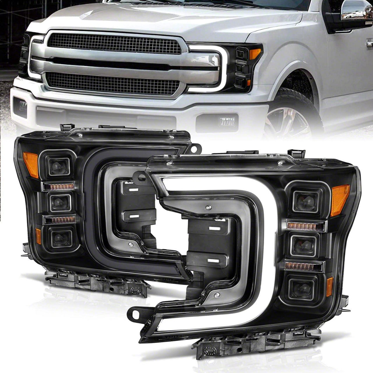 F 150 Light Bar Style Led Projector Headlights Black Housing Clear Lens 18 20 F 150 W 5340