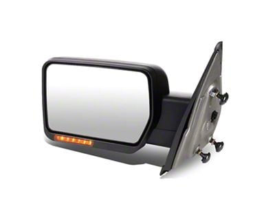 Manual Towing Mirror with Amber LED Turn Signal; Black; Driver Side (04-14 F-150)
