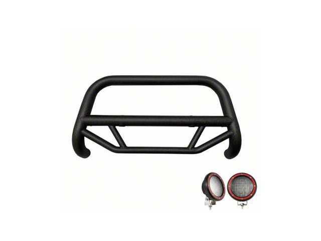 Max T Bull Bar with 5.30-Inch Red Round Flood LED Lights; Textured Black (15-24 F-150, Excluding Raptor)