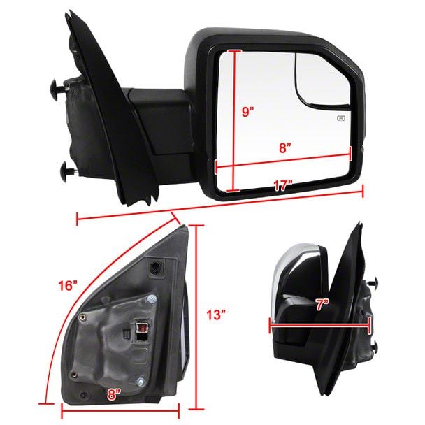 F-150 Powered Heated Mirror with LED Turn Signal; Passenger Side; Black  (15-18 F-150) - Free Shipping