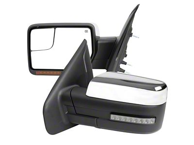 Powered Heated Mirrors with LED Turn Signal and Puddle Lights; Chrome (07-14 F-150)