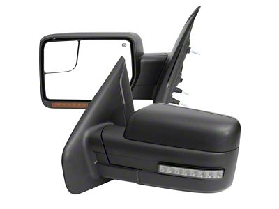 Powered Heated Mirrors with LED Turn Signal and Puddle Lights; Textured Black (07-14 F-150)