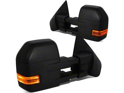 Powered Heated Towing Mirrors with Puddle Lights and Amber LED Turn Signals; Black (04-14 F-150)