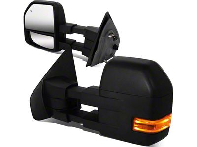 Powered Heated Towing Mirrors with Puddle Lights and Amber LED Turn Signals; Black (04-14 F-150)