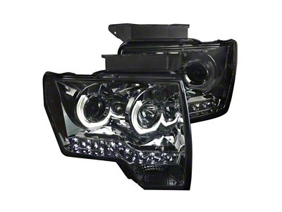 Dual U-Ring Halo Projector Headlights; Chrome Housing; Smoked Lens (09-14 F-150 w/ Factory Halogen Headlights)