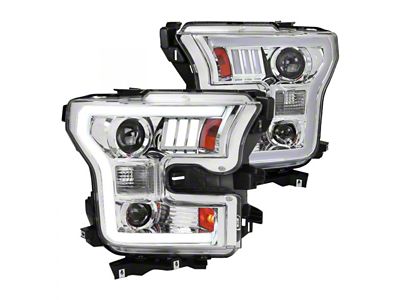 LED Bar Projector Headlights; Chrome Housing; Clear Lens (15-17 F-150 w/ Factory Halogen Headlights)