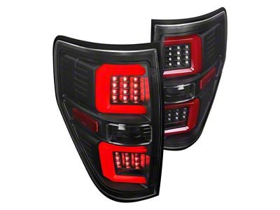 Red Bar LED Tail Lights; Matte Black Housing; Clear Lens (09-14 F-150 Styleside)