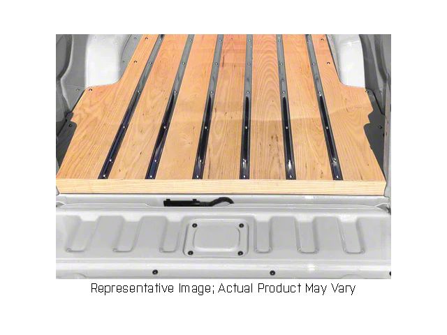 RETROLINER Real Wood Bed Liner; Ash Wood; HydroSatin Finish; Polished Stainless Punched Bed Strips (21-24 F-150 w/ 5-1/2-Foot Bed)