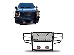 Rugged Heavy Duty Grille Guard with 5.30-Inch Red Round Flood LED Lights; Black (15-20 F-150, Excluding Powerstroke & Raptor)