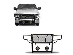 Rugged Heavy Duty Grille Guard with 7-Inch Black Round Flood LED Lights; Black (09-14 F-150, Excluding Raptor)