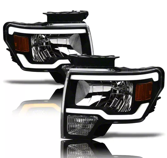 F-150 Sq Series Headlights With Sequential Turn Signals; Black Housing 