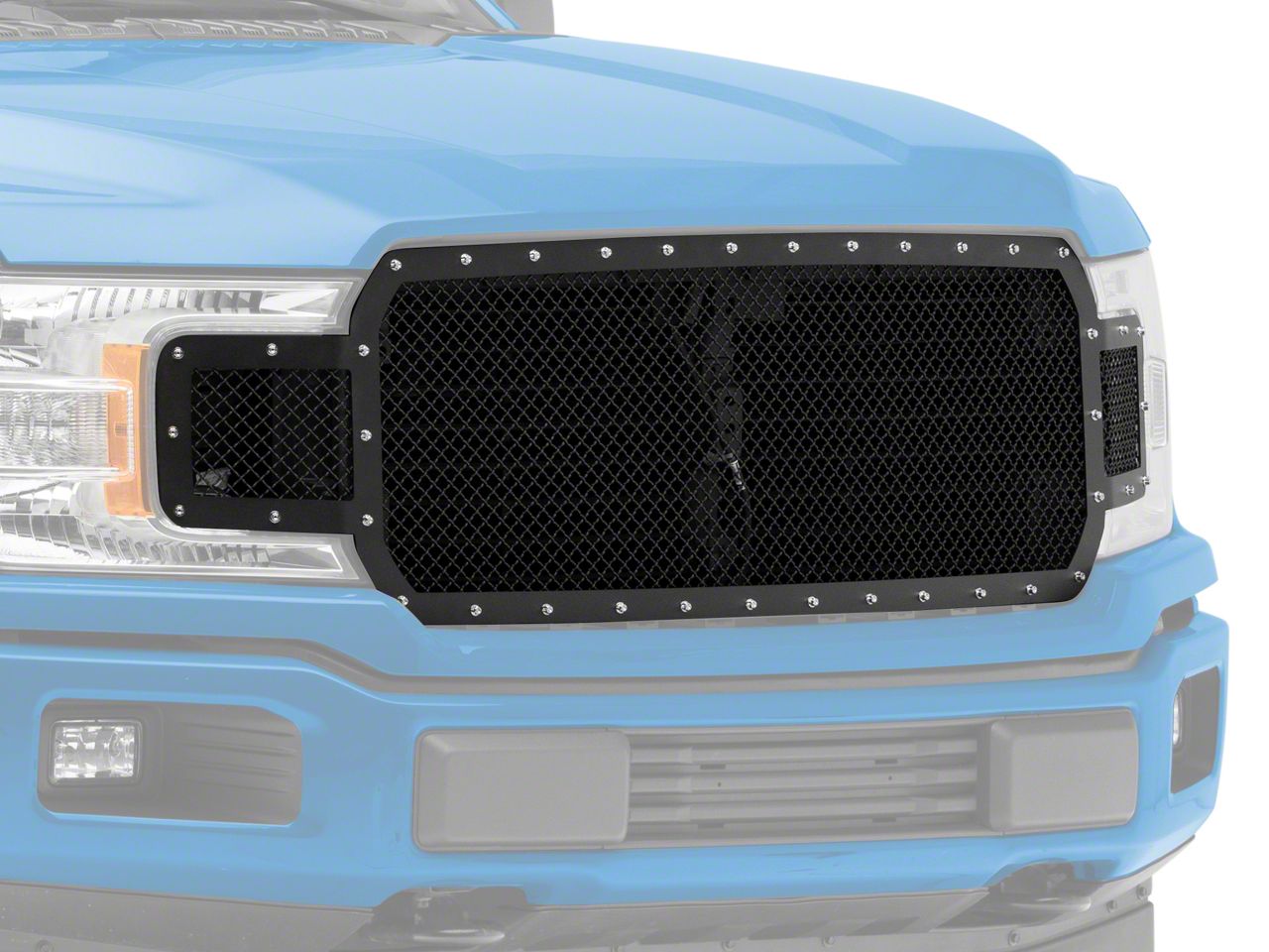 F-150 Stainless Steel Rivet Upper Replacement Grille; Black (18-20 F ...