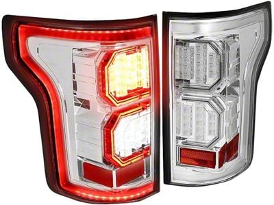 Tron Style LED Tail Lights; Chrome Housing; Clear Lens (15-17 F-150 w/ Factory Halogen Non-BLIS Tail Lights)