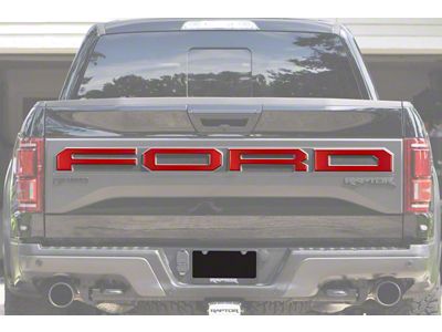 Tailgate Letter Overlays; Reflective Black Topo with Red Outline (17-18 F-150 Raptor w/ Tailgate Applique)