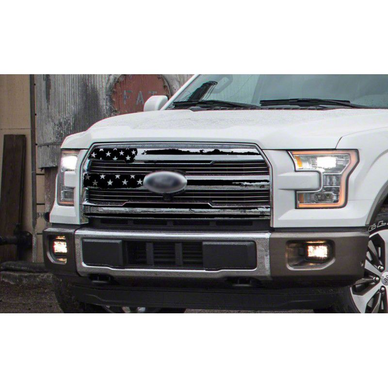 F-150 Tattered American Flag Grille Decal; Gloss White (15-17 F-150 ...