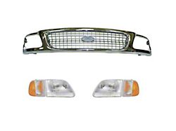 Upper Replacement Grille with Headlights; Chrome and Silver (97-98 F-150)