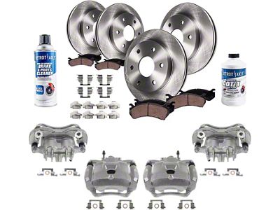 Vented 6-Lug Brake Rotor, Pad, Caliper, Brake Fluid and Cleaner Kit; Front and Rear (04-08 4WD F-150)