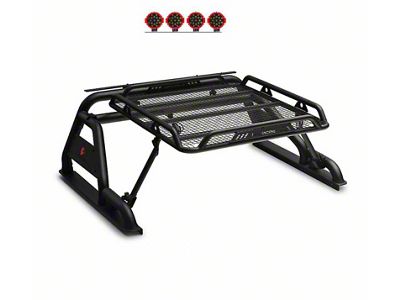 Warrior Roll Bar with 7-Inch Red Round LED Lights; Black (00-24 F-150 Styleside)