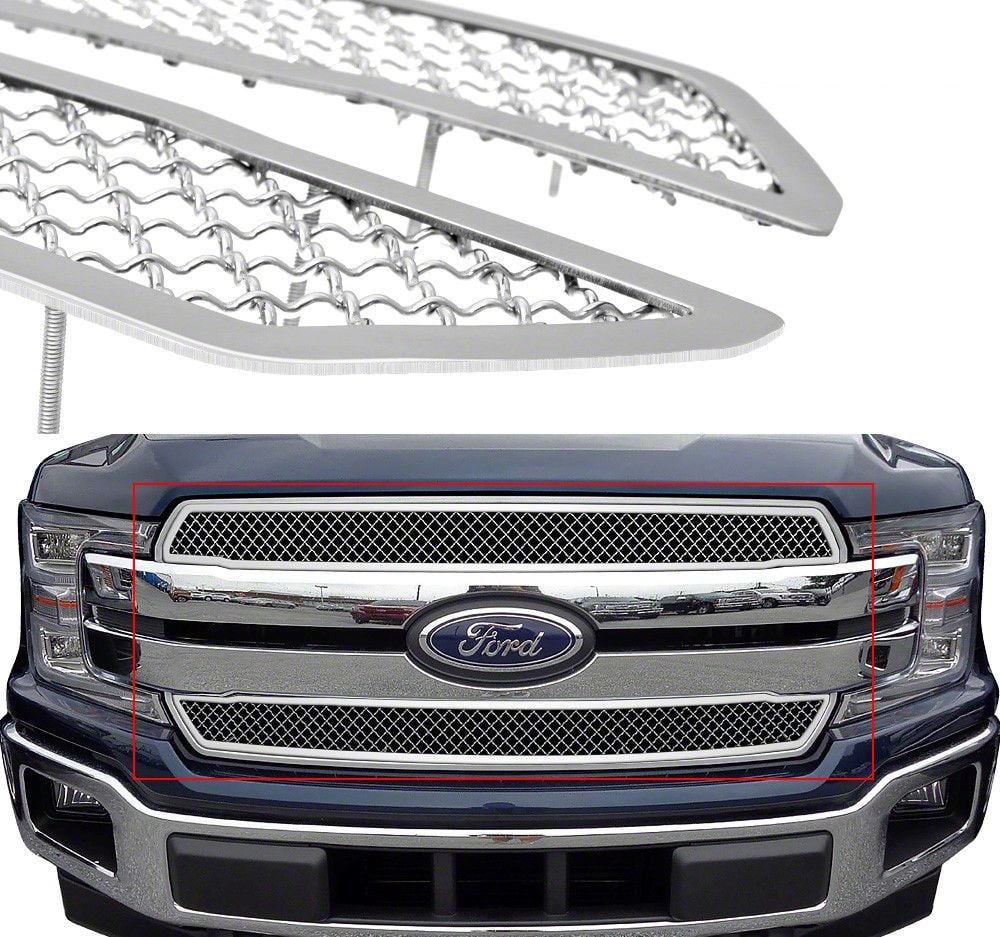 F-150 Wire Mesh Upper Overlay Grilles; Chrome (18-20 F-150 Lariat, XL ...