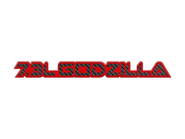 7.3L Godzilla Badge; Domed Carbon Fiber with Red Outline (20-24 7.3L F-250 Super Duty)