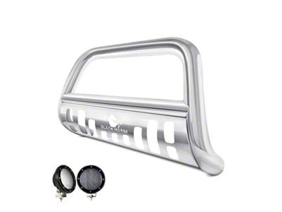 Bull Bar with 5.30-Inch Black Round Flood LED Lights; Stainless Steel (99-07 F-250 Super Duty)