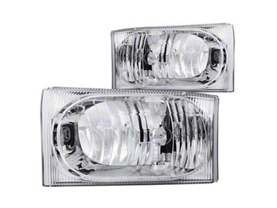 Crystal Headlights; Chrome Housing; Clear Lens (99-04 F-250 Super Duty w/o Factory Sealed Beam Headlights)