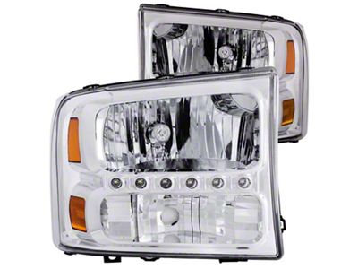 Crystal Headlights; Chrome Housing; Clear Lens (99-04 F-250 Super Duty w/o Factory Sealed Beam Headlights)