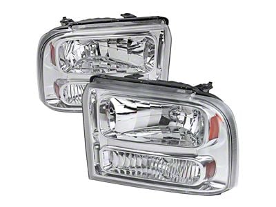 Crystal Headlights; Chrome Housing; Clear Lens (05-07 F-250 Super Duty w/o Factory Sealed Beam Headlights)